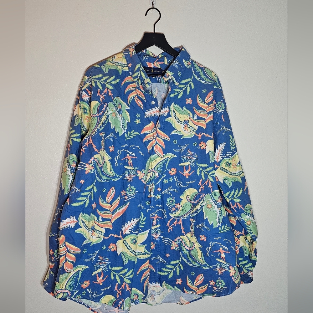Men's Ralph Lauren Blue tropical  surf Hawaiian floral shirt 2XB